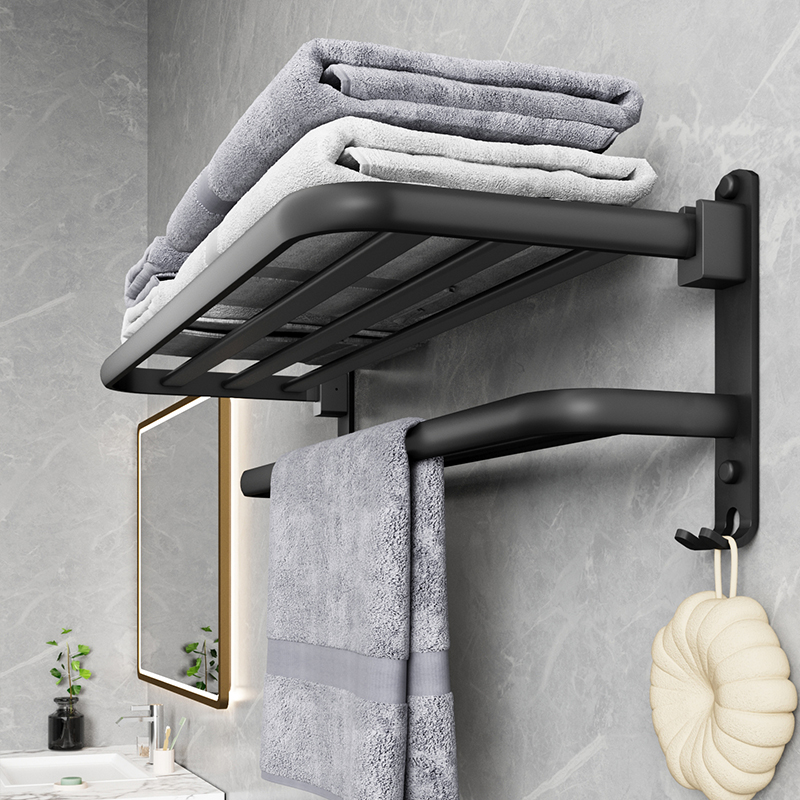 Punch-free towel rack Nordic simple bath towel rack space aluminum toilet shelf wall hanging bathroom pendant set