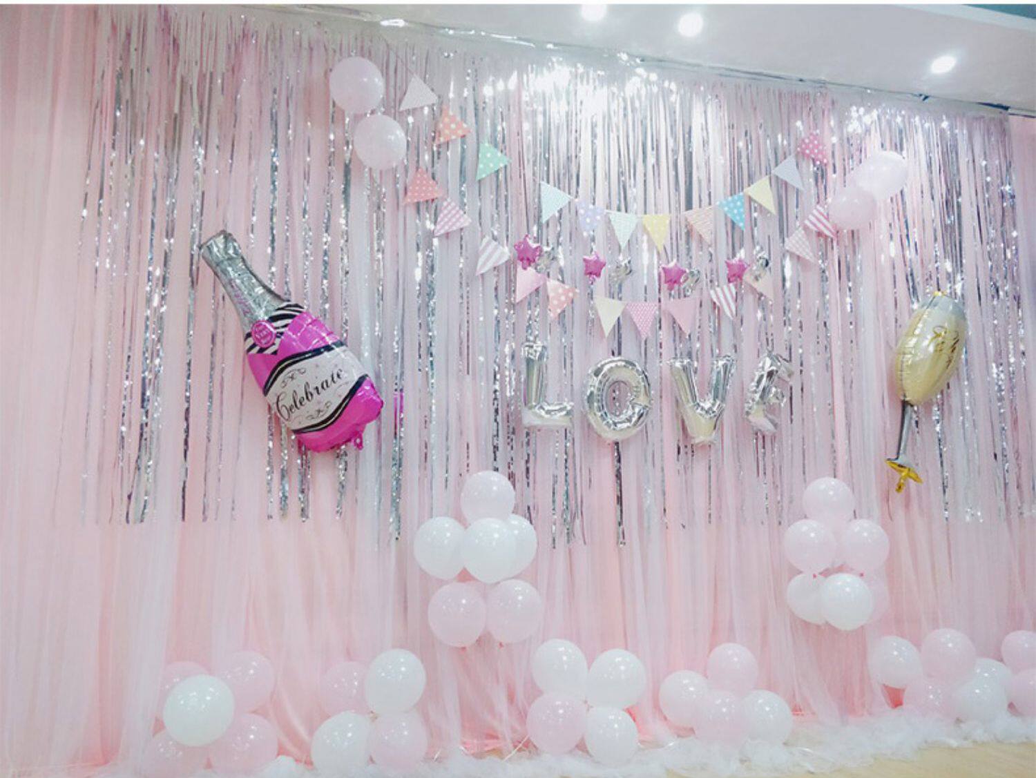 结婚用品婚房气球装饰雨丝帘婚礼生日布置彩带丝带背景墙装饰品详情21