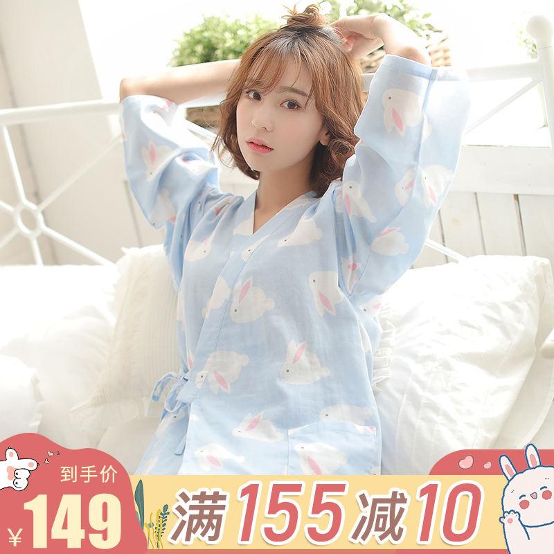 Fu Duo Spring and Autumn Long Sleeves Summer Thin Cotton Gauze Confinement Kimono Maternity Breastfeeding Pajamas Feeding MilkIng Clothes