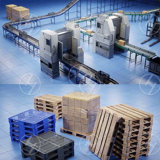 Unity3D Factory Warehouse Industrial Machinery Equipment Components Tool Models Forklift Conveyor Belt Factory