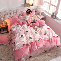 Coral velvet four-piece thickened winter womens net Red Princess wind double-sided AB falexun bedding bed sheets quilt cover