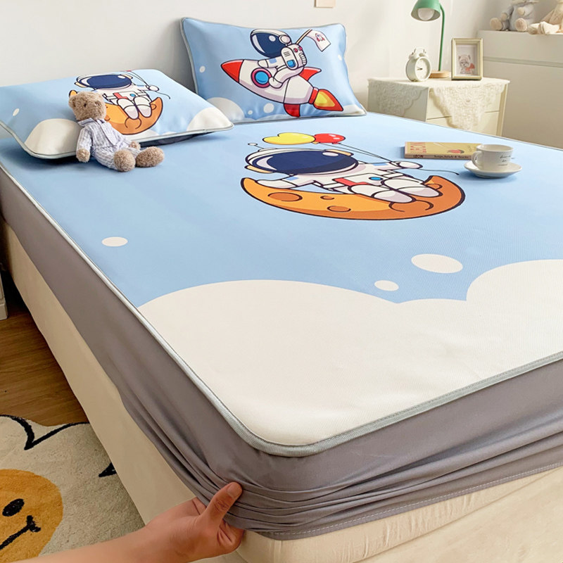 Summer ice silk cool mat bed Hat Bed Hood Ice Silk Mat Three Sets Double 1 8m Washable Folding Air Conditioning Soft Mat