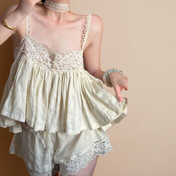 Plus Size 40-150kg Sexy Lace Camisole Pajamas for Women, Summer Shorts That Can Be Worn Outside, Trendy Loungewear Set