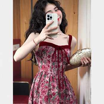 Slightly Plus-Size French Retro Floral Strapless Dress for Women, New Summer Style, High-End, Slim-Fitting, Long Dress