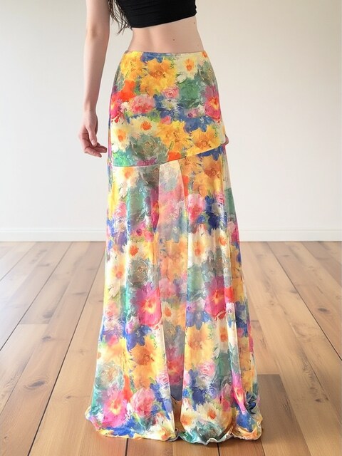 Plus-Size Dopamine-Style Summer Oil Painting Style Gradient Mesh Skirt for Women, Romantic Vacation Beach Long Skirt