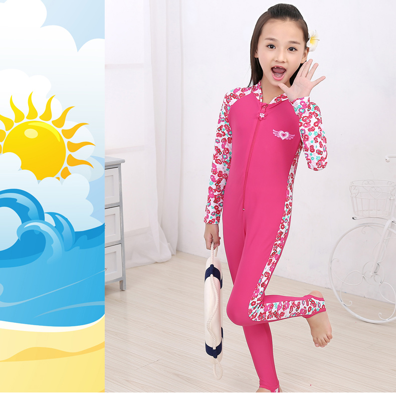 Trẻ em mùa hè kem chống nắng dài tay một mảnh áo tắm cô gái chàng trai quần mặt trời lặn phù hợp với lặn phù hợp với sinh viên đồ bơi be gái 8 tuổi
