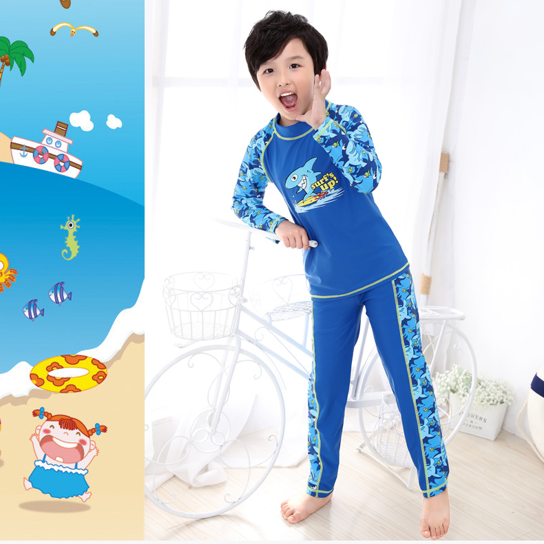 Đồ bơi trẻ em nam chia đôi kem chống nắng đồ bơi nam lớn trai dài tay quần dài mùa xuân lướt sóng đồ bơi học sinh - Bộ đồ bơi của Kid đồ nàng tiên cá cho be gái