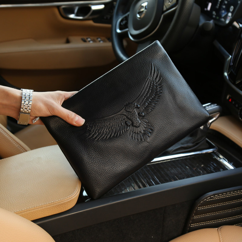 Hong Kong I Tgreg trendy men's big eagle embossed first layer cowhide clutch bag large capacity genuine leather men's bag envelope bag