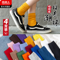 Antarctic socks womens long tube solid color Japan and South Korea summer thin breathable candy color cotton pile socks insLJF