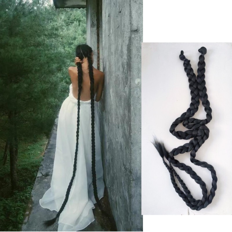 Extra Long and Thick Braided Ponytail Wig, Large Braids, Tie-On Style, Long Hair Princess Photography, Realistic Hair Wig, Matte Finish