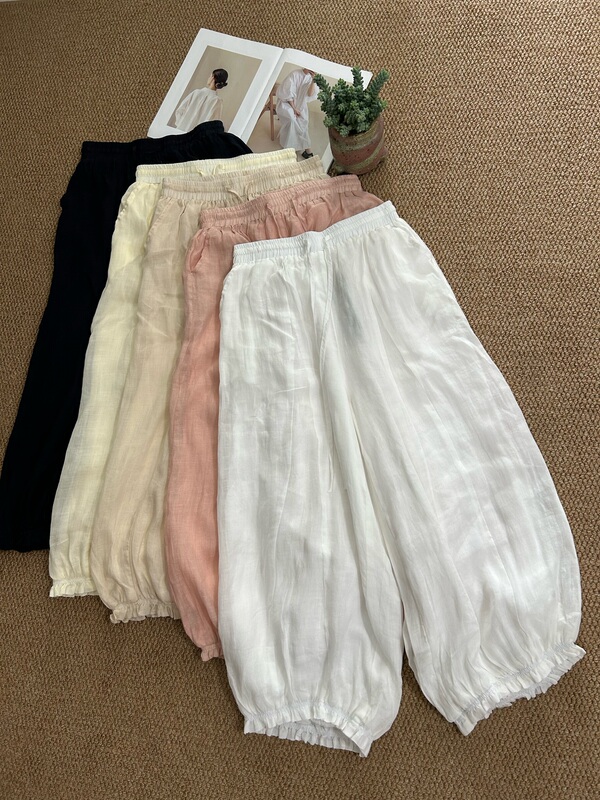 2026 Summer New Artistic Style Natural Ramie Breathable High-Waisted Slimming Lantern Pants Casual Pants 8152
