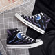 Pull back men's and women's high top ow joint cherry blossom modified whale series retro starry sky shoes hand-painted graffiti canvas shoes sneakers