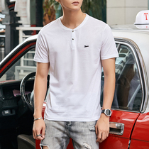 Ice Silk Short Sleeve Round Collar Open Button Pure Cotton Pure Color 2019 Silk Light Cotton T Shirt Male Thin Summer Mens Wear Brief About 100 Hitch