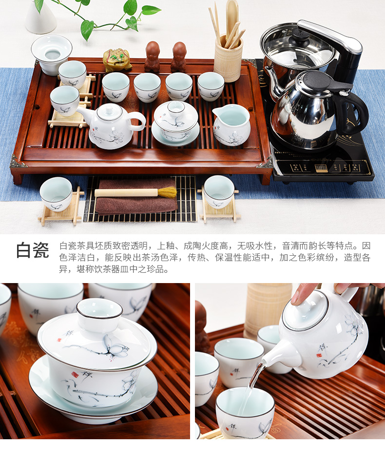 Beauty cabinet kung fu tea set of household solid wood, purple sand pottery and porcelain of a complete set of tea cups contracted ground tea tea tea taking