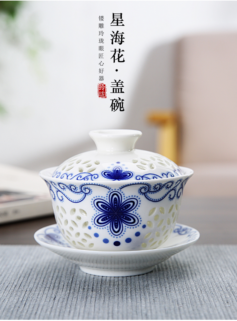 Beauty cabinet household ceramics tureen kung fu tea cups large bowl tea tea exquisite tea three tureen