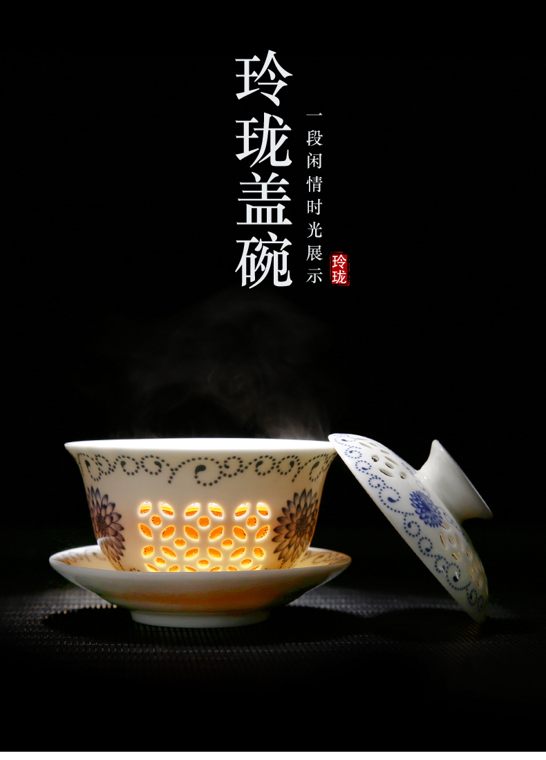 Beauty cabinet household ceramics tureen kung fu tea cups large bowl tea tea exquisite tea three tureen