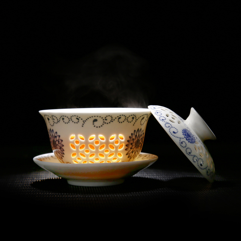 Beauty cabinet household ceramics tureen kung fu tea cups large bowl tea tea exquisite tea three tureen