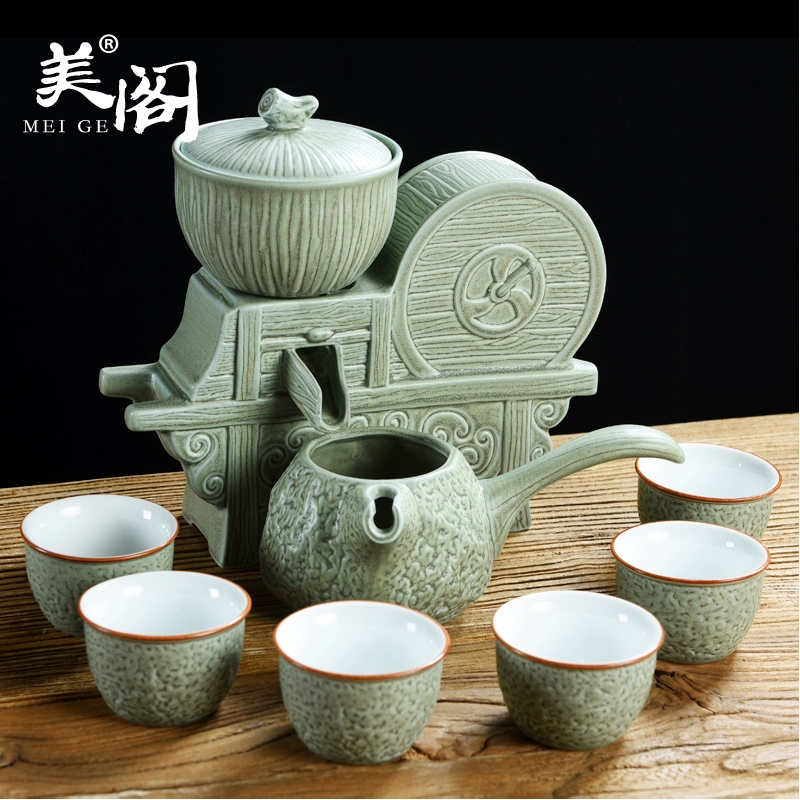 Meige Retro Grain Fengdeng Lazy Kung Fu Tea Set Home Simple Tea Tea Cup Máy pha trà tự động - Trà sứ