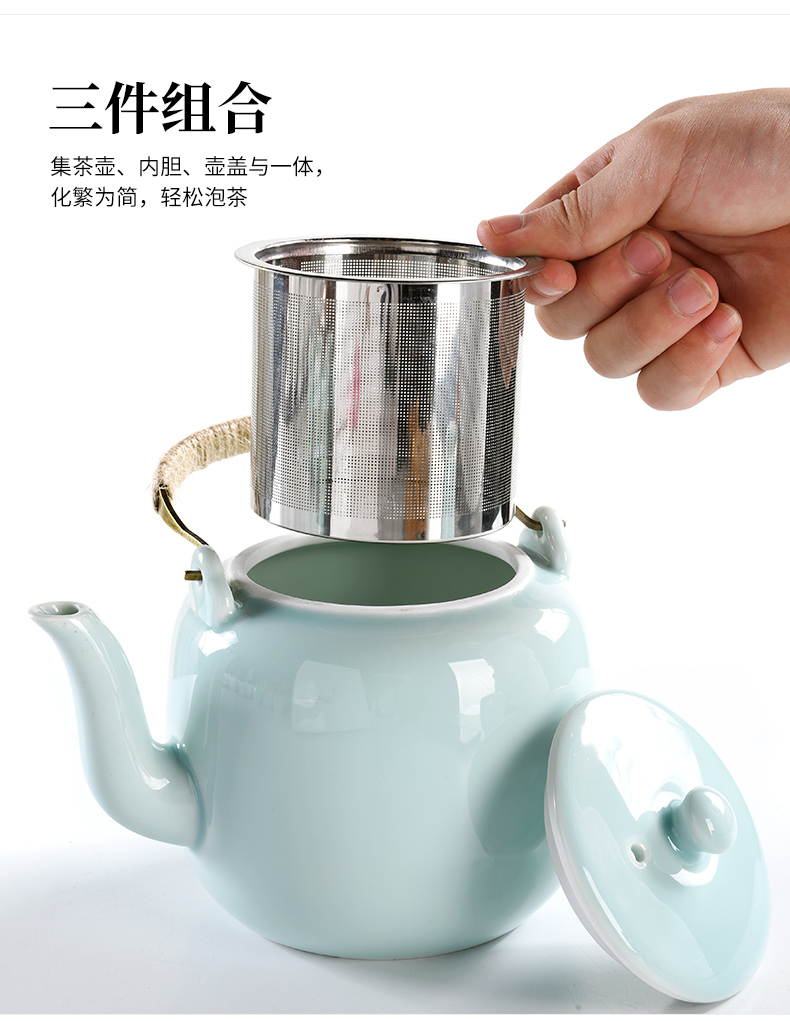 Beauty cabinet celadon girder pot a pot of six cups of high - capacity kung fu tea set suit household teapot teacup belt filter