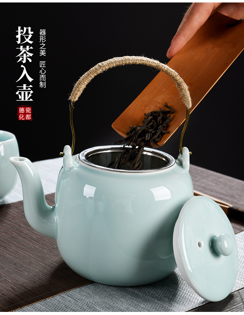 Beauty cabinet celadon girder pot a pot of six cups of high - capacity kung fu tea set suit household teapot teacup belt filter
