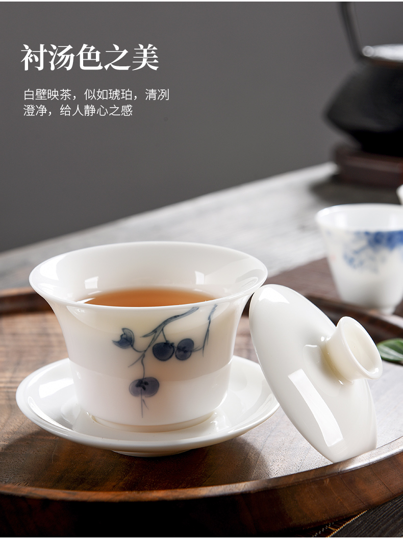 Beauty cabinet hand - made tureen ceramic cups kung fu tea set large manual thin foetus prevent hot three bowl to bowl with white porcelain