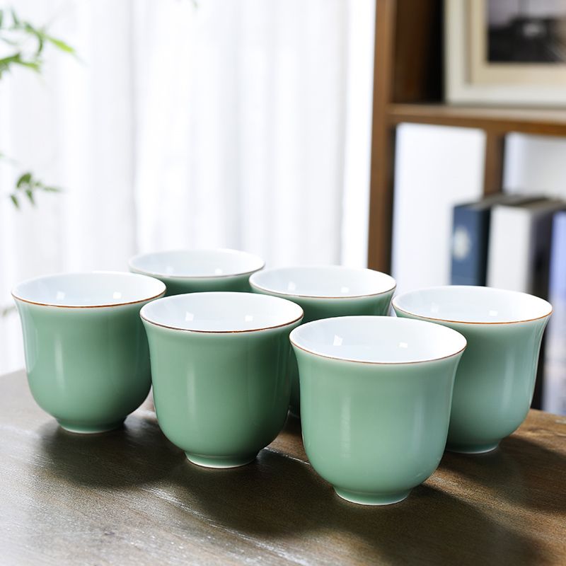 Beauty cabinet kung fu tea set ceramic cups large cup six pack household contracted white porcelain celadon tea taking master CPU