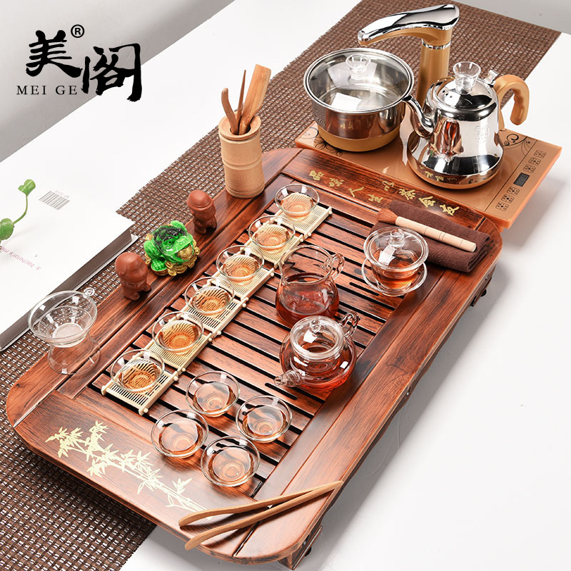Beauty cabinet four unity tea set home tea sets of purple sand pottery and porcelain of a complete set of kung fu tea tray automatic electric magnetic furnace