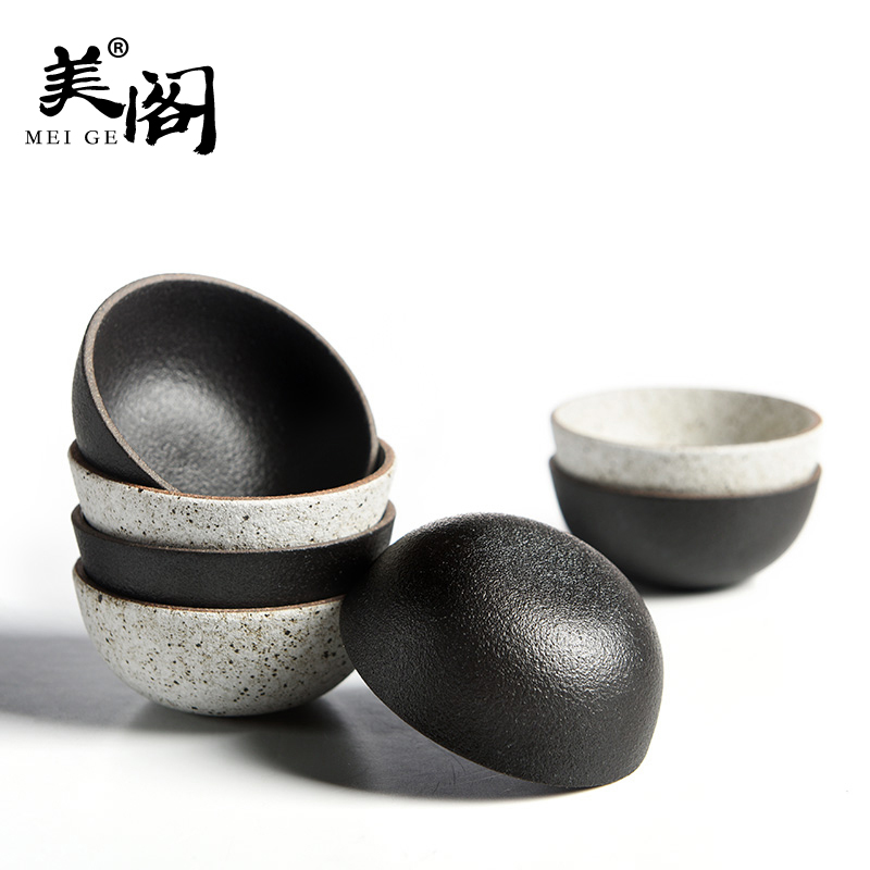 Beauty cabinet household kung fu tea cup sample tea cup simple manual coarse pottery Japanese black pottery ceramic meditation cup bowl