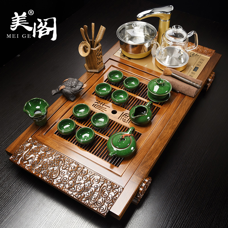 The cabinet wenge hua limu tea tray was purple ceramic tea set automatic four one kung fu solid wood tea table