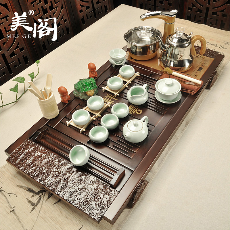 Beauty cabinet household ceramic tea set a complete set of solid wood tea tray kungfu tea taking Chinese style is I and contracted tea tea