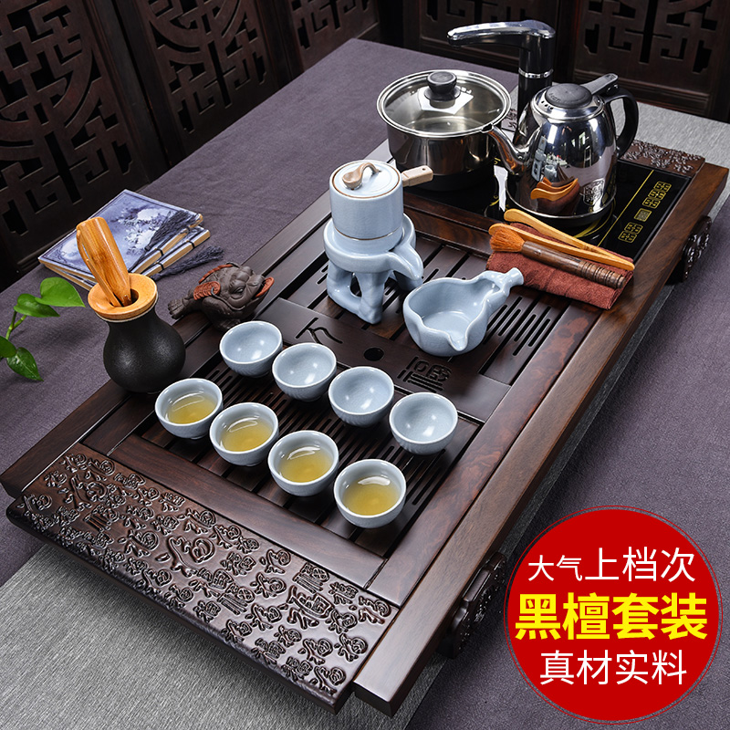 Beauty cabinet ebony wood tea tray was kung fu tea set home four unity ceramic tea set sea tea saucer dish