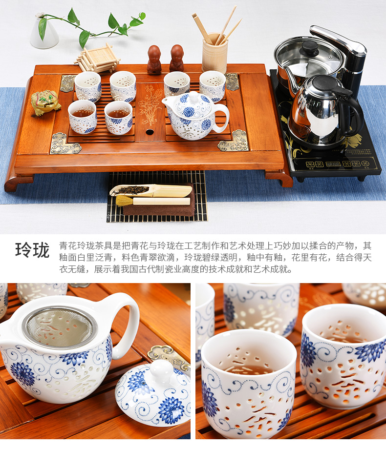 The pavilion tea set home a whole set of ceramic tea set tea, tea cup kung fu four unity contracted solid wood tea tray