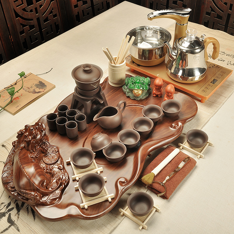 Beauty cabinet kung fu tea sets automatic snap a whole set of wood tea tray was purple ceramic tea sets tea taking