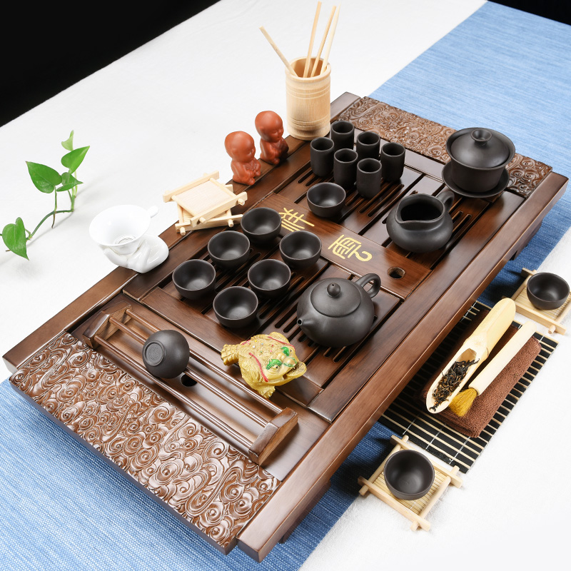 The cabinet kung fu tea set small household contracted and I tea table solid wood tea tray of a complete set of ceramic teapot teacup