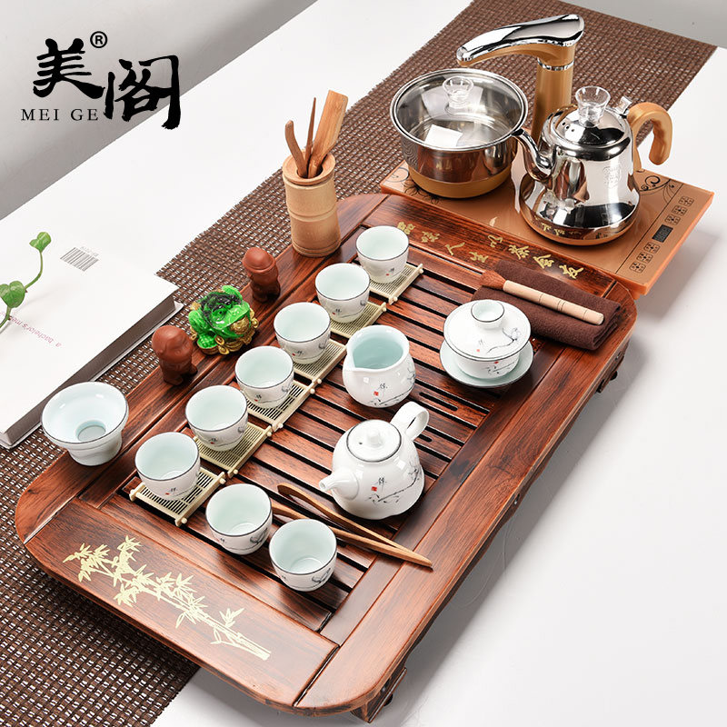 Beauty cabinet four unity tea set home tea sets of purple sand pottery and porcelain of a complete set of kung fu tea tray automatic electric magnetic furnace