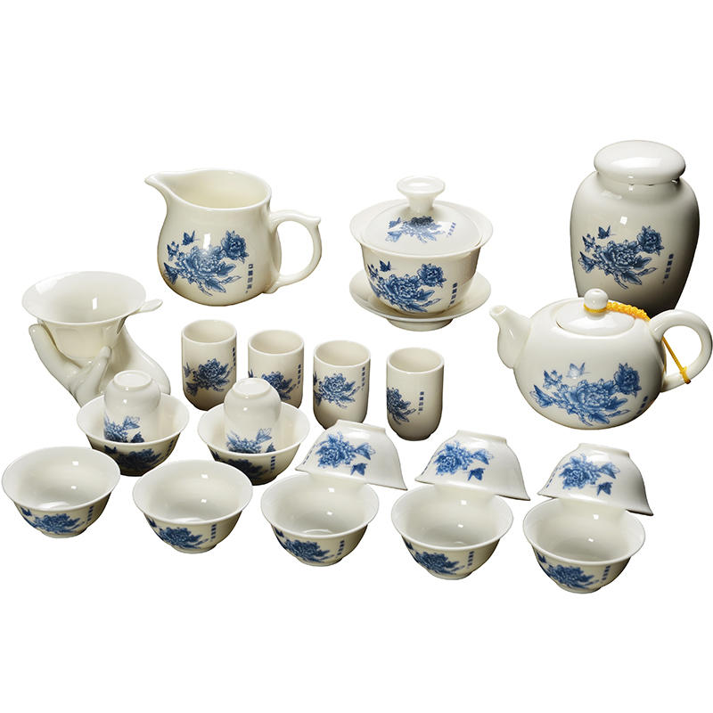 Beauty cabinet kung fu tea set of blue and white porcelain household teapot teacup tureen simple ipads porcelain of a complete set of blue and white peony