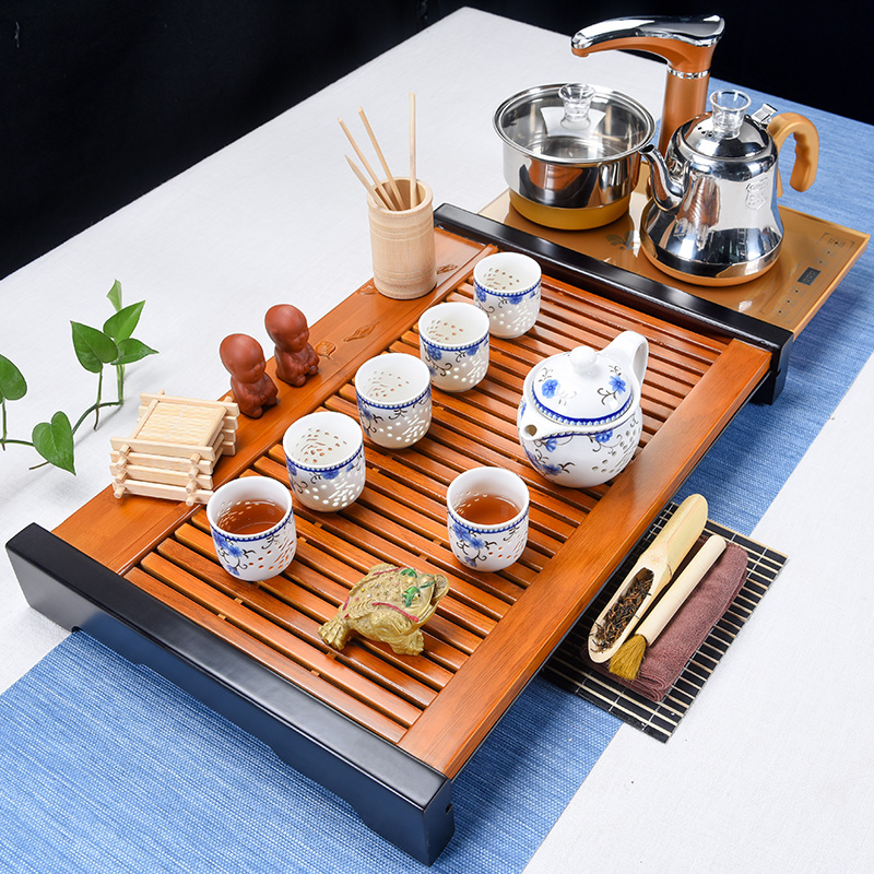 Beauty cabinet automatic tea suit household contracted style ceramic teapot kung fu tea tray wood saucer dish of tea table