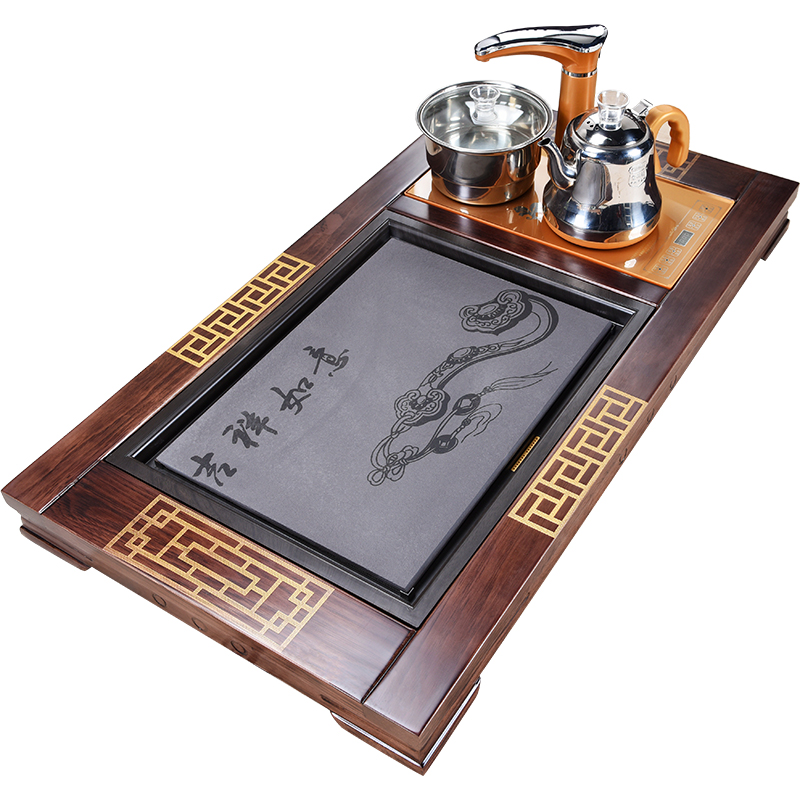 Beauty cabinet automatic ceramic tea tray was real wood panels of household of Chinese style tea table tray tea tea set four unity