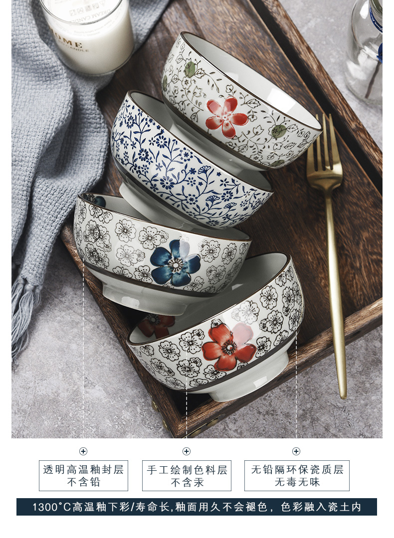 Always suit jingdezhen Japanese ceramics tableware creative move under the glaze coloured rice Bowl soup Bowl