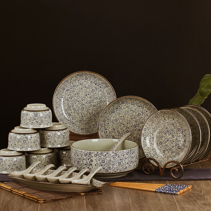 Jingdezhen chinaware plate dishes tableware suit Japanese under the glaze color hand - made bowl dish home outfit combinations