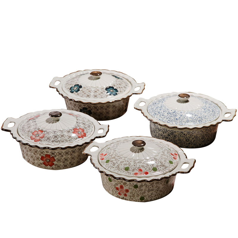 Japanese under the glaze color hand - made home 9 inches with cover large soup bowl soup basin ceramic tableware