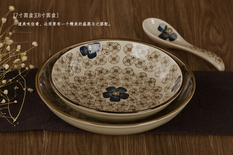 Jingdezhen chinaware plate dishes tableware suit Japanese under the glaze color hand - made bowl dish home outfit combinations