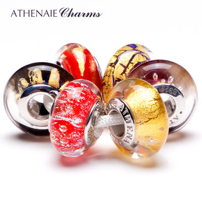 ATHENAIE colorful gold foil 925 silver core glass beads handcrafted bracelet with fortune beads couple's bracelet