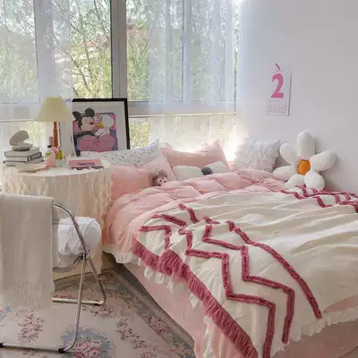 ins wind sweet girl heart milk velvet four-piece set of Falai velvet duvet cover bed single bed 1 5 1 8 meters thick section