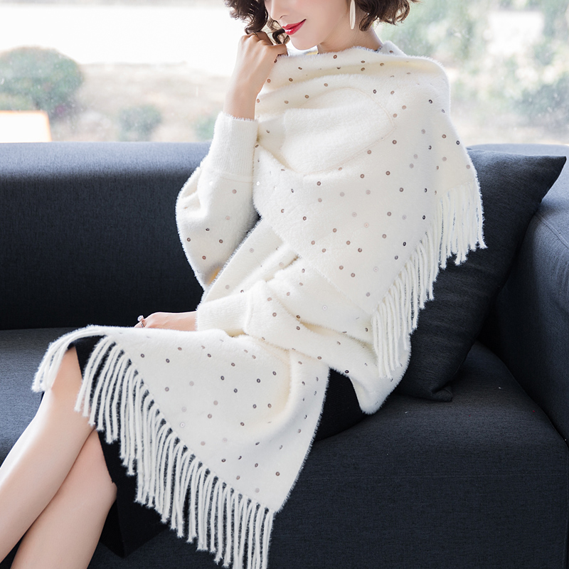 With Cuff Cheongsam Cape Jacket Woman Autumn Winter New Foreign Mother Knit Cardiovert Imitation Ferret Cape Cloister