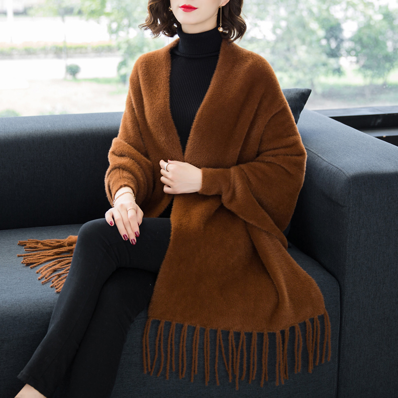 With sleeves Shoulder Scarves Women Coats 2022 Early spring New ladies Thickened Imitation Water Mink Cashmere Cloak Cape Cloister