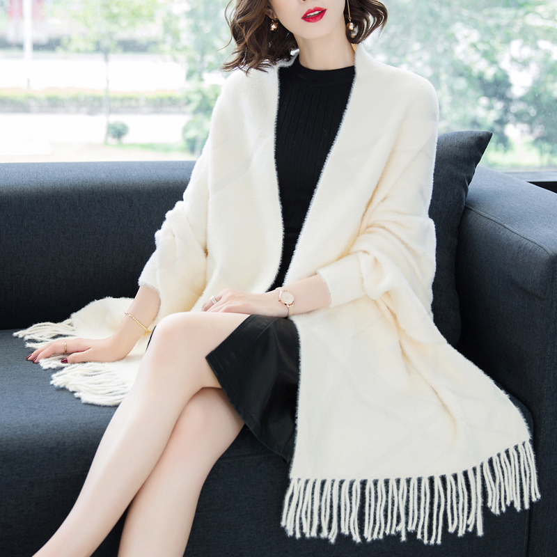 Imitation Water Mink Suede Cape Woman Spring Autumn 2021 New Outfitting Thickened Jacket Knitted Cardiovert Cape Matching Qipao Cape