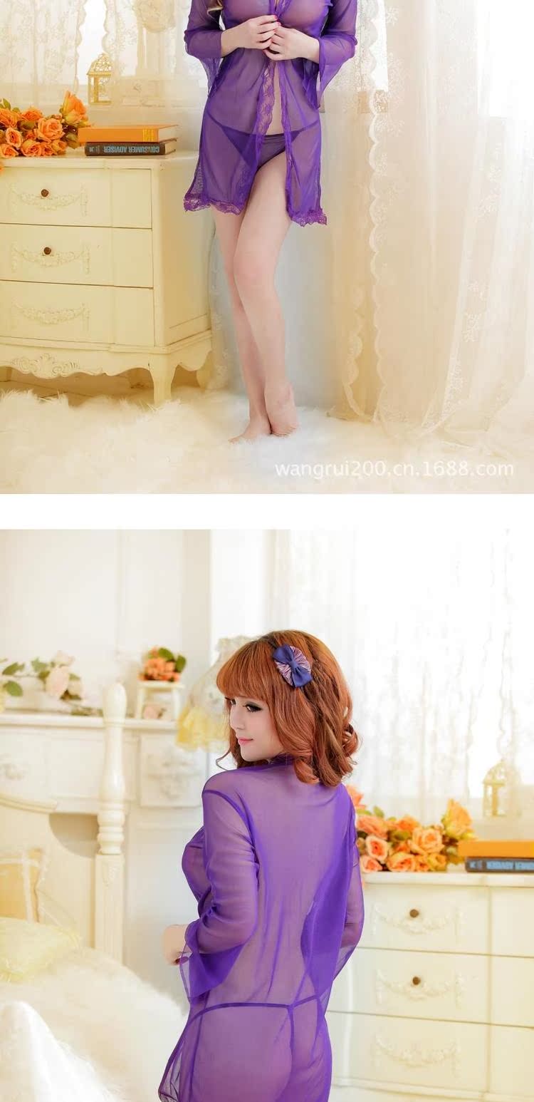Đồ lót gợi cảm cực quyến rũ phù hợp Sao nóng phối áo choàng tắm gợi cảm vải tuyn dài tay áo ngủ nữ mùa hè thu đồ ngủ 2 dây