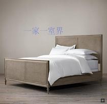 Retro modern American country rattan bed French distressed double bed solid wood clad rattan bed 1 8 meters original design
