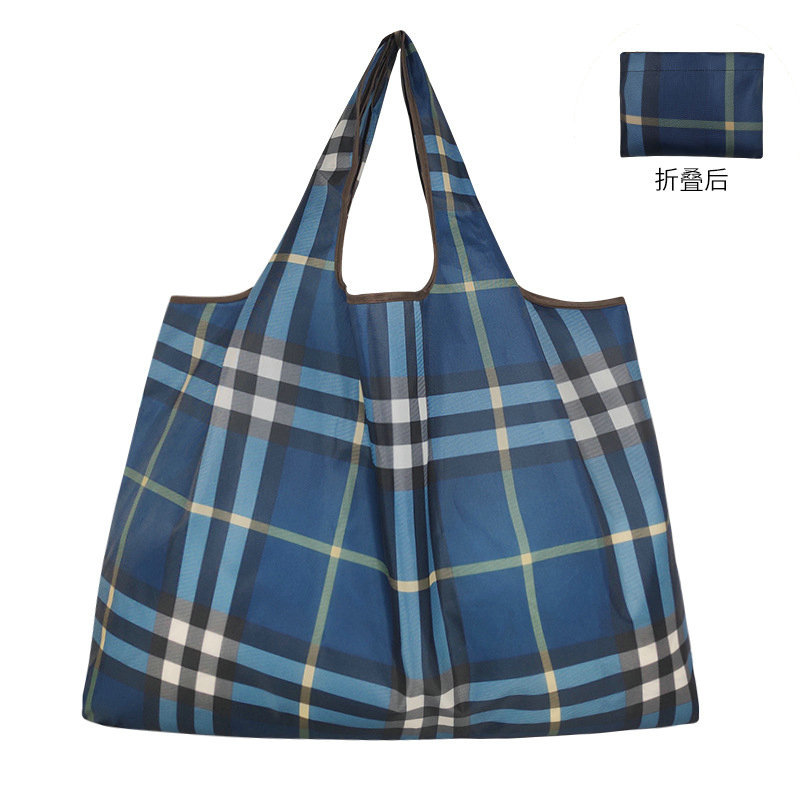 Supermarket Portable Bag, Foldable Convenience Bag, Waterproof Bag, Shopping Bag, Single-Shoulder Eco-Friendly Bag, Plaid Pattern Grocery Bag
